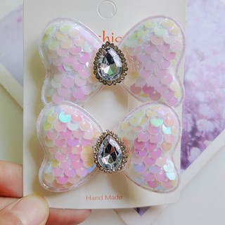 Set 2 Kẹp Tóc Nơ Đính Đá Dễ Thương Cho Bé Gái