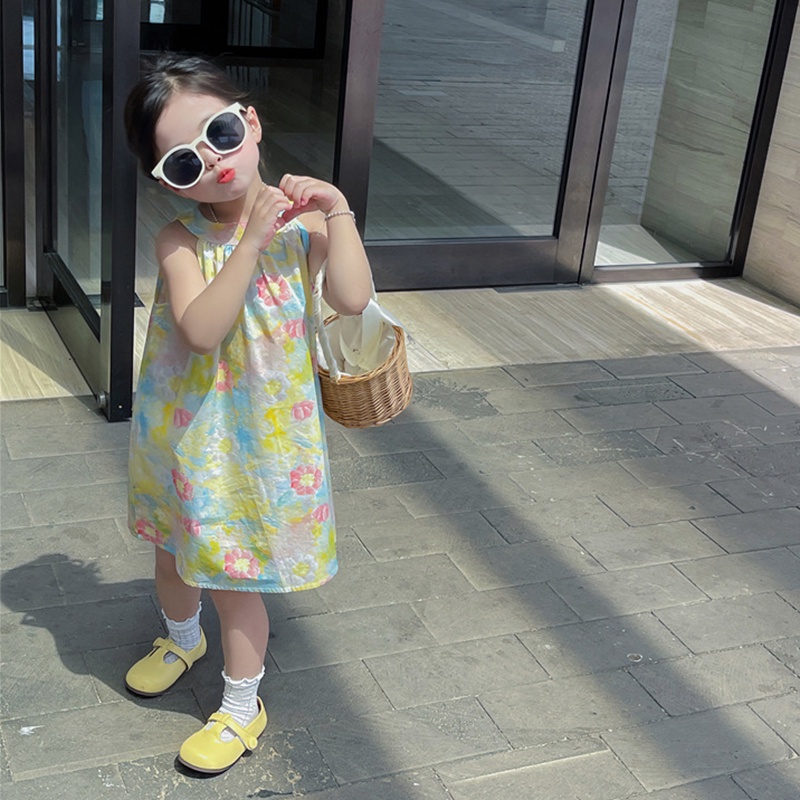 Đầm Công Chúa Không Tay In Hoa Sơn Dầu Dành Cho Bé Gái Se7en