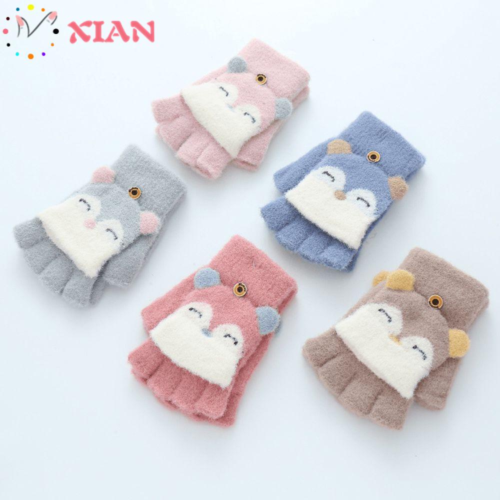 XIANTIN Găng Tay Dệt Kim Dày Dặn Ấm Áp Kiểu Hoạt Hình Đáng