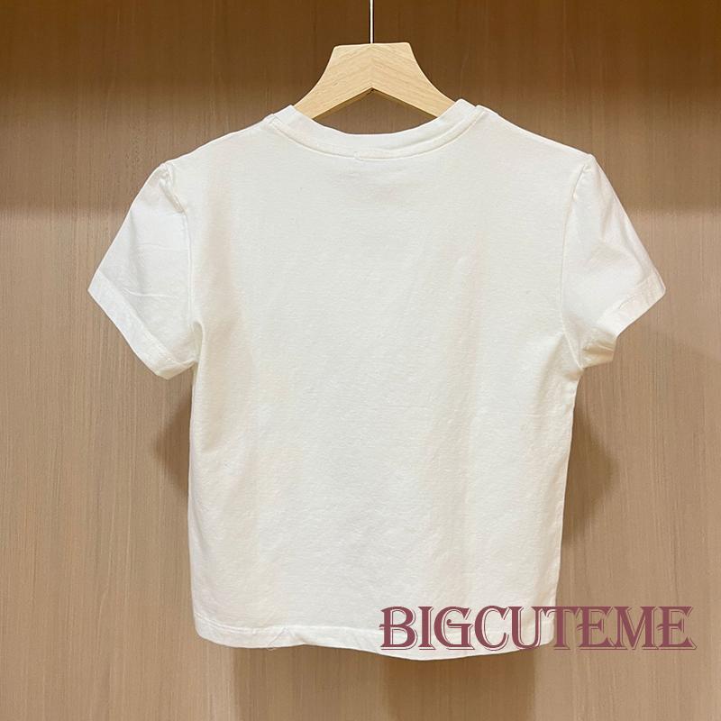 Áo Thun Croptop Tay Ngắn Cổ Tròn Dáng Ôm In Họa Tiết Hoạt Hình Thời Trang Đường Phố Cho Nữ