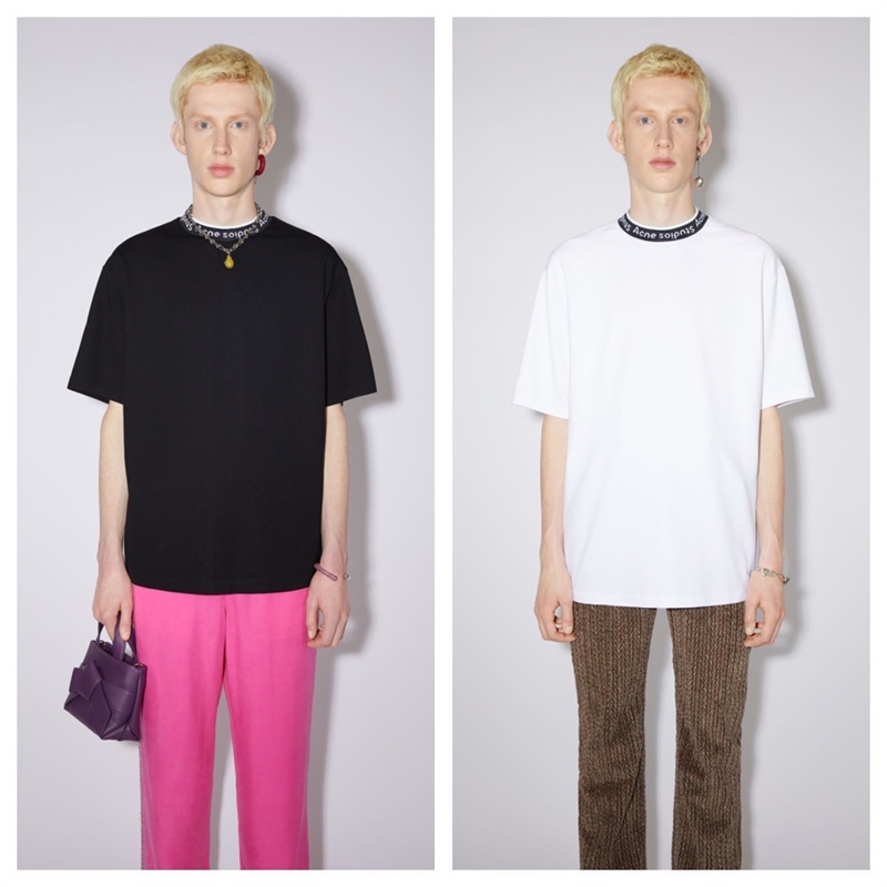 Ac-ne &amp; Stu-dios &amp; - Áo Thun Tay Ngắn Cổ Tròn Dáng Rộng Màu Trơn Có Gân In Chữ Thời Trang Cho Nam Và Nữ