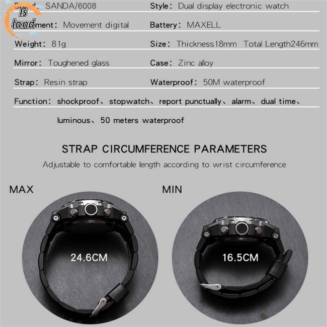 Đồng Hồ Thể Thao SANDA Chống Sốc Chống Thấm Nước 50m Dạ Quang Dành Cho Nam
