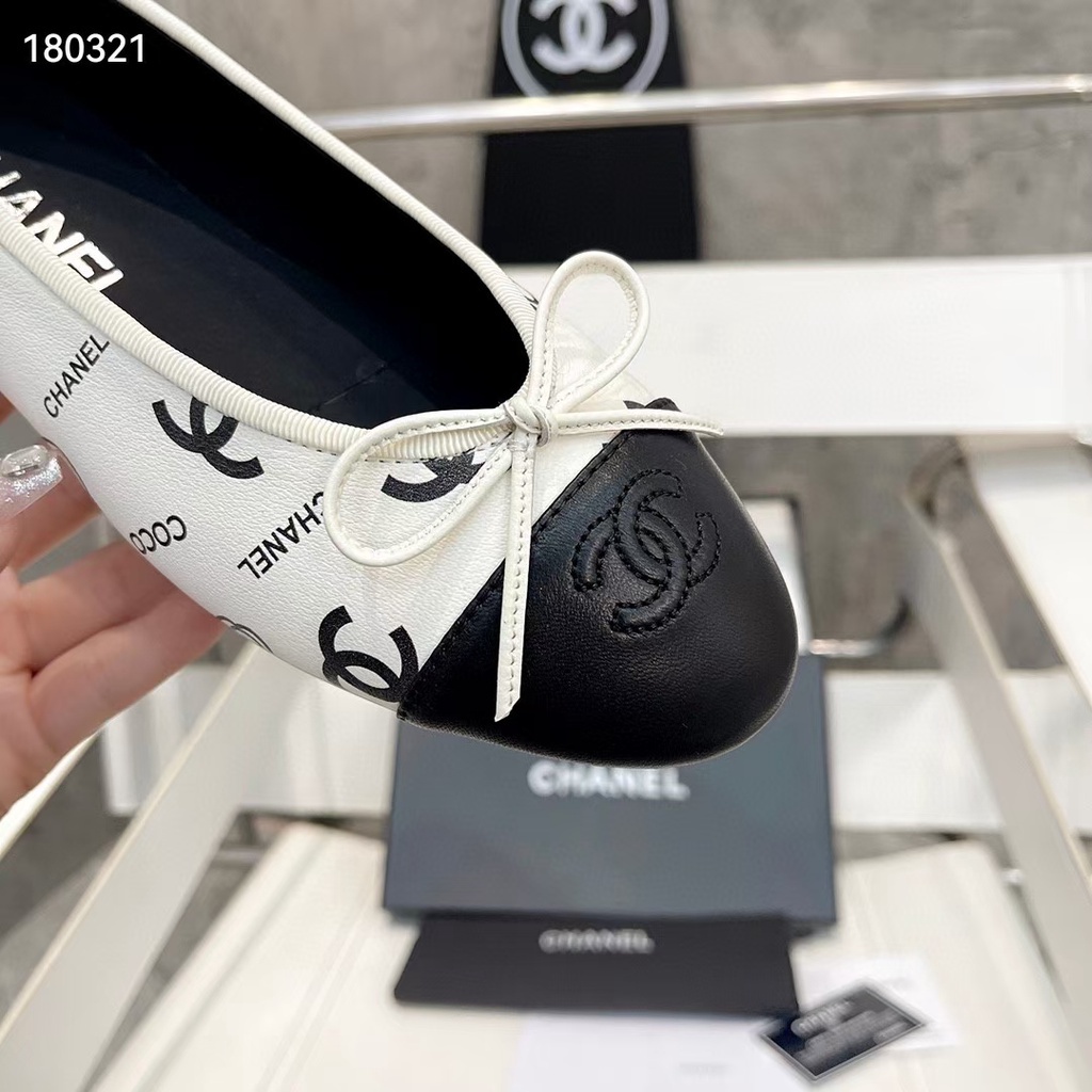 Chane1 Giày Búp Bê In logo Đính Nơ Phong Cách Cổ Điển Thanh Lịch Dành Cho Nữ