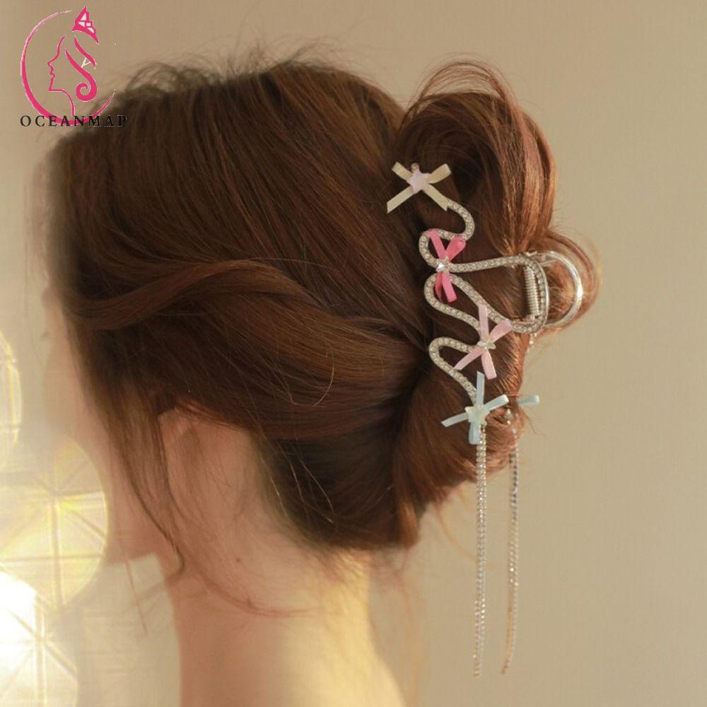 Kẹp Càng Cua Đính Đá Phối Tua Rua Bằng Hợp Kim Tinh Tế Cho Nữ Y2K OCEANMAP Y2K