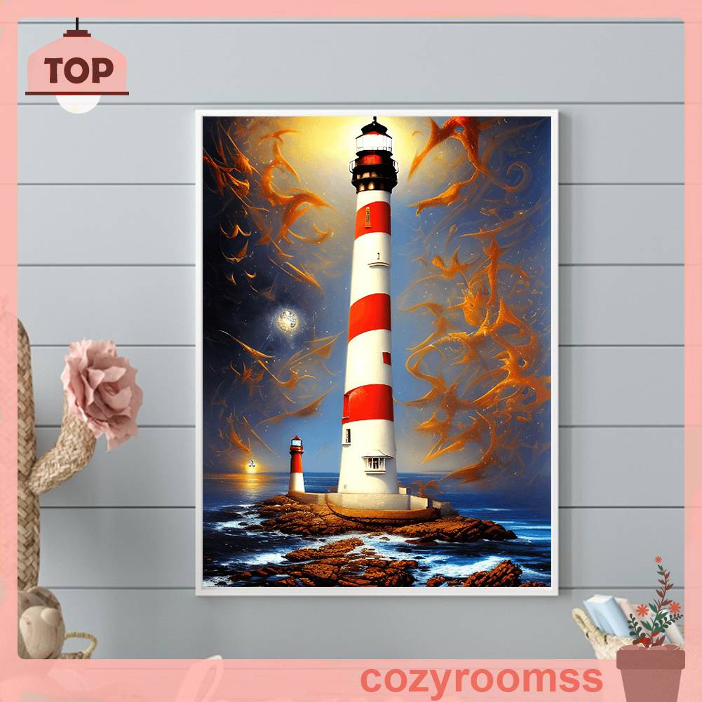 Bộ Tranh Đính Đá 5D Họa Tiết Ngọn Hải Đăng Độc Đáo DIY Dùng Trang Trí Nhà Cửa
