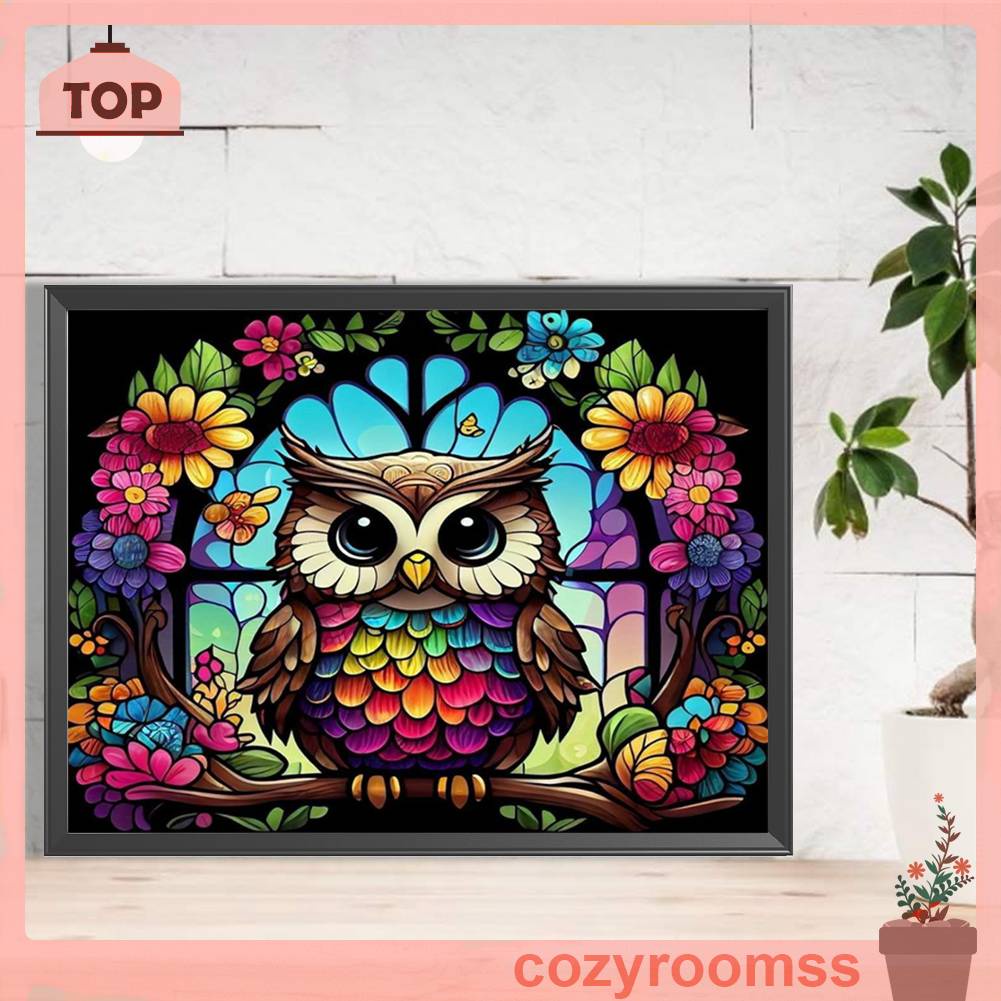 Tranh Đính Đá Kim Cương Toàn Bộ 5D DIY Hình Vẽ Con Cú Bằng Kính