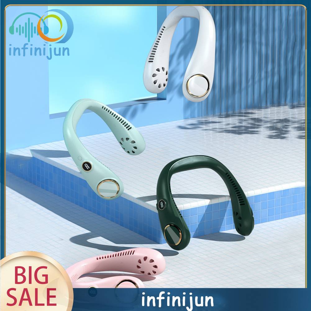 Quạt Làm Mát Thể Thao Đeo Cổ Không Cánh Có Màn Hình LED Kỹ Thuật Số