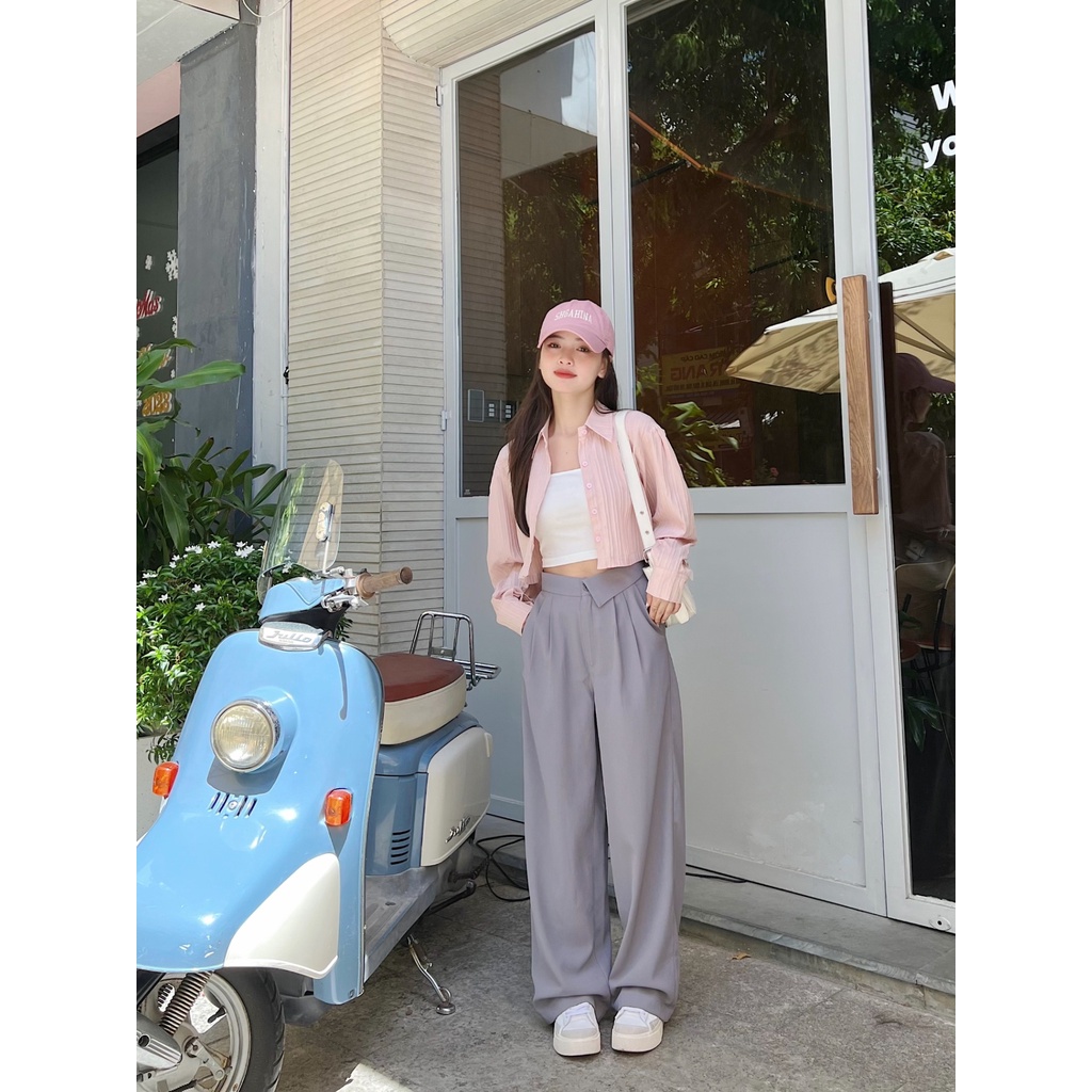 Quần vải dáng suông bẻ cạp Wendy pants