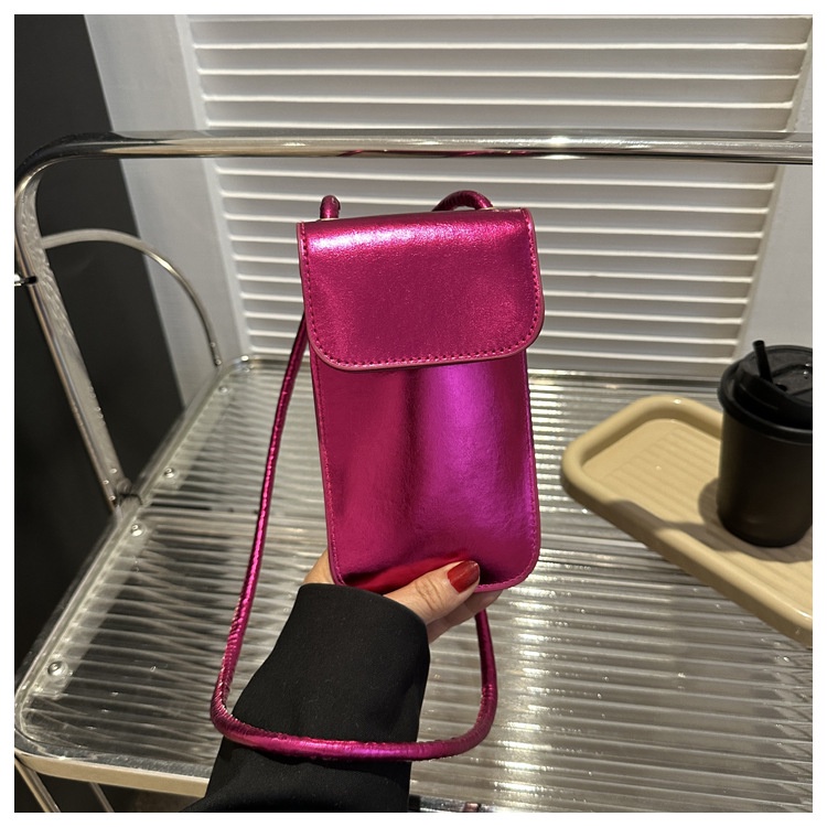 Túi Đeo Chéo Mini Bằng Da PU Bóng Màu Trơn Thời Trang Dành Cho Nữ