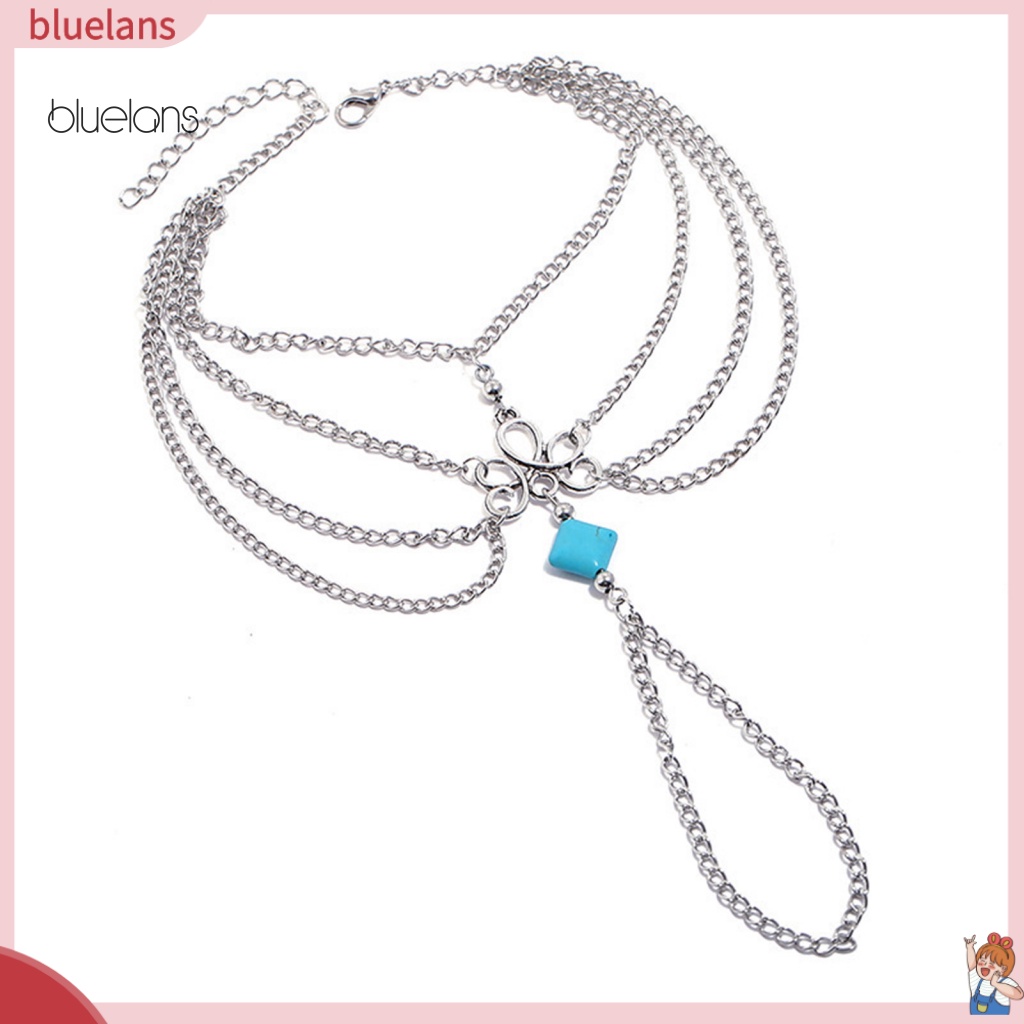 Lắc Chân Hợp Kim Nhiều Lớp Đính Đá Xanh Không Gây Kích Ứng Phong Cách Bohemian