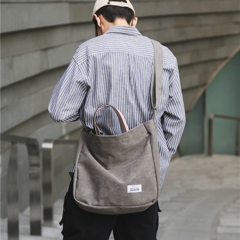 Túi đeo vai thủy triều nhãn hiệu nước giặt vải bạt nghiêng túi xách cũ đơn giản    笔记