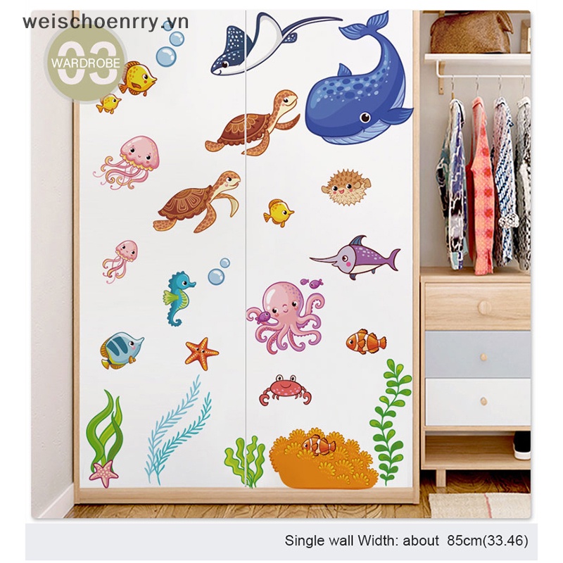 Sticker Dán Tường Chống Thấm Nước Hình Cá Biển Dễ Thương Bắt Mắt