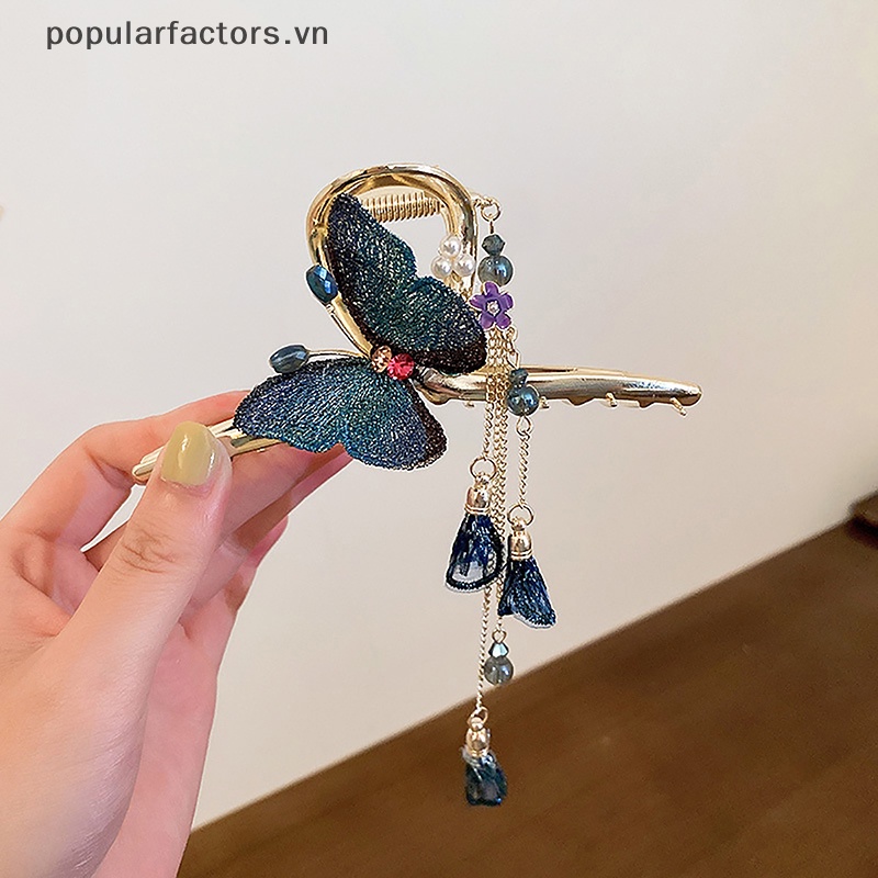 Kẹp Tóc Kim Loại Hình Bướm Đính Đá Pha Lê Phong Cách Hàn Quốc Cho Nữ