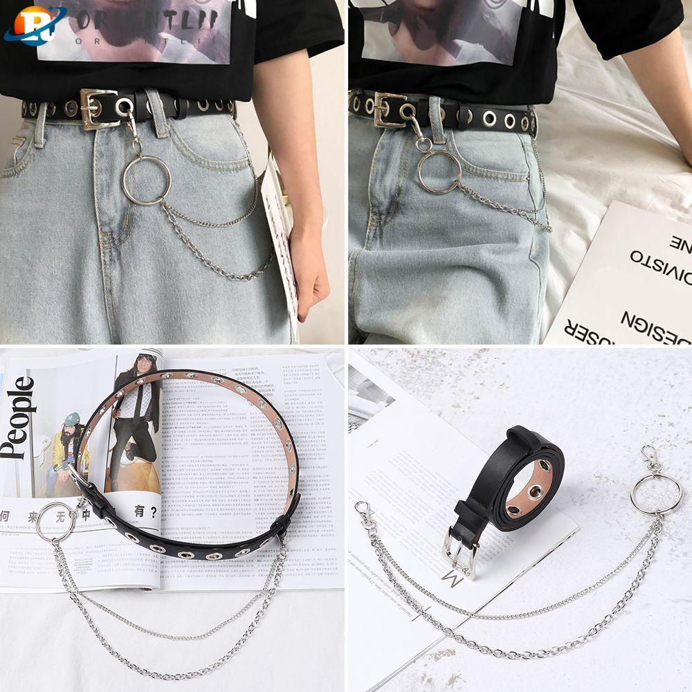 ORIENTLII Dây Nịt Da PU Đính Tua Rua Phong Cách Rock