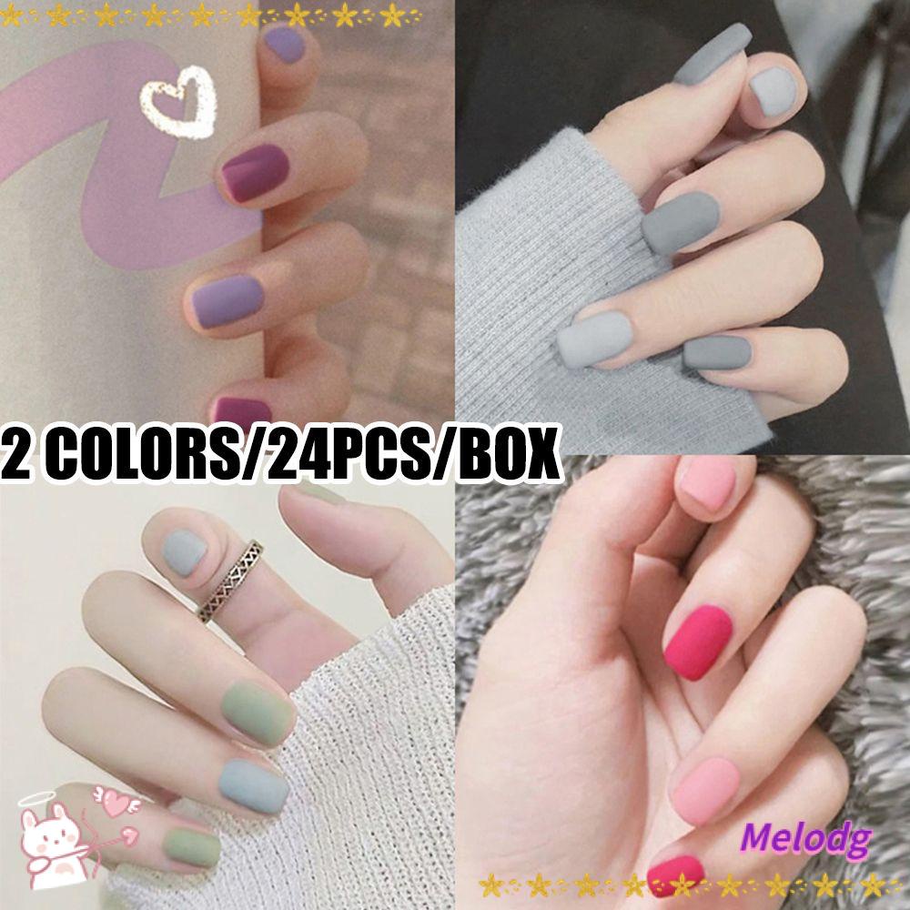 MELODG Bộ 24 Móng Tay Giả Đầu Vuông Ngắn Che Phủ Toàn Diện