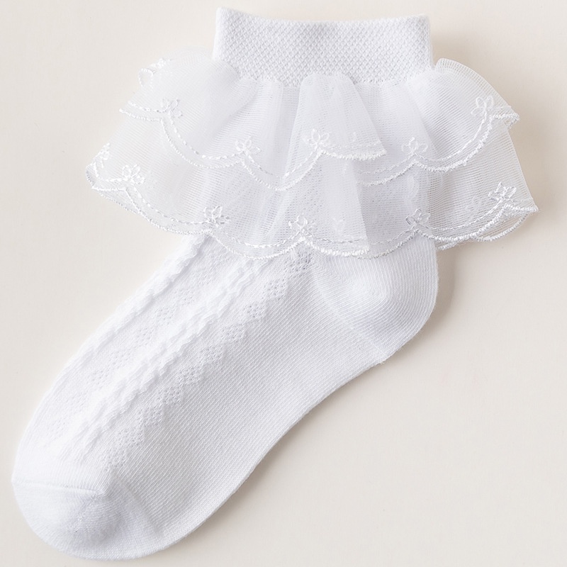 Vớ Công Chúa Chất Liệu Cotton Mỏng Phối Ren Màu Sắc Trơn Thời Trang Mùa Hè Cho Bé Gái