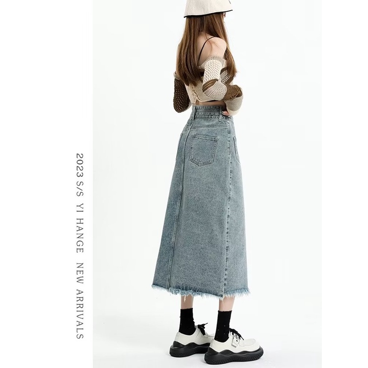 Chân Váy Jean Chữ a Lưng Cao Xẻ Tà Thời Trang Mùa Hè Phong Cách Mới Cho Nữ