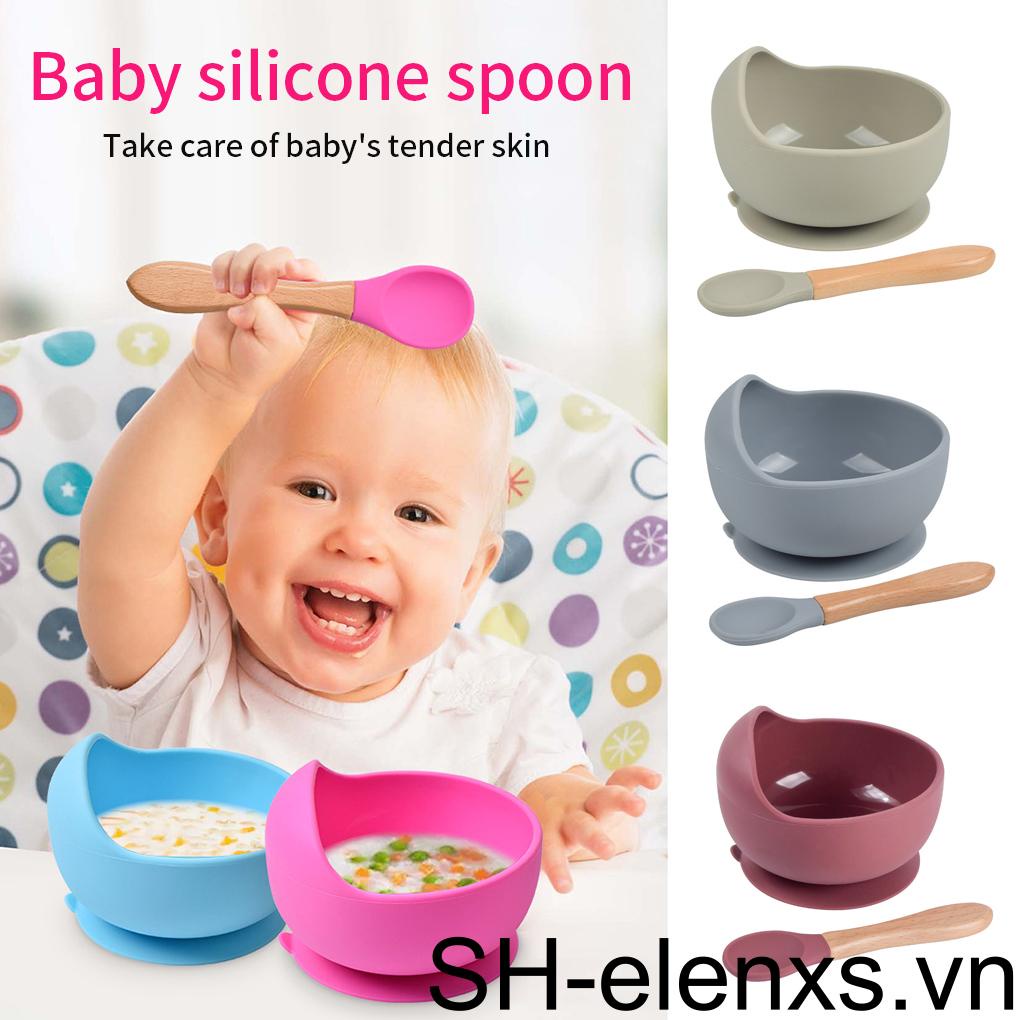 Bộ Tô &amp; Muỗng Ăn Bằng Silicone Không BPA Chống Nước Có Giác Hút Cho Trẻ Em