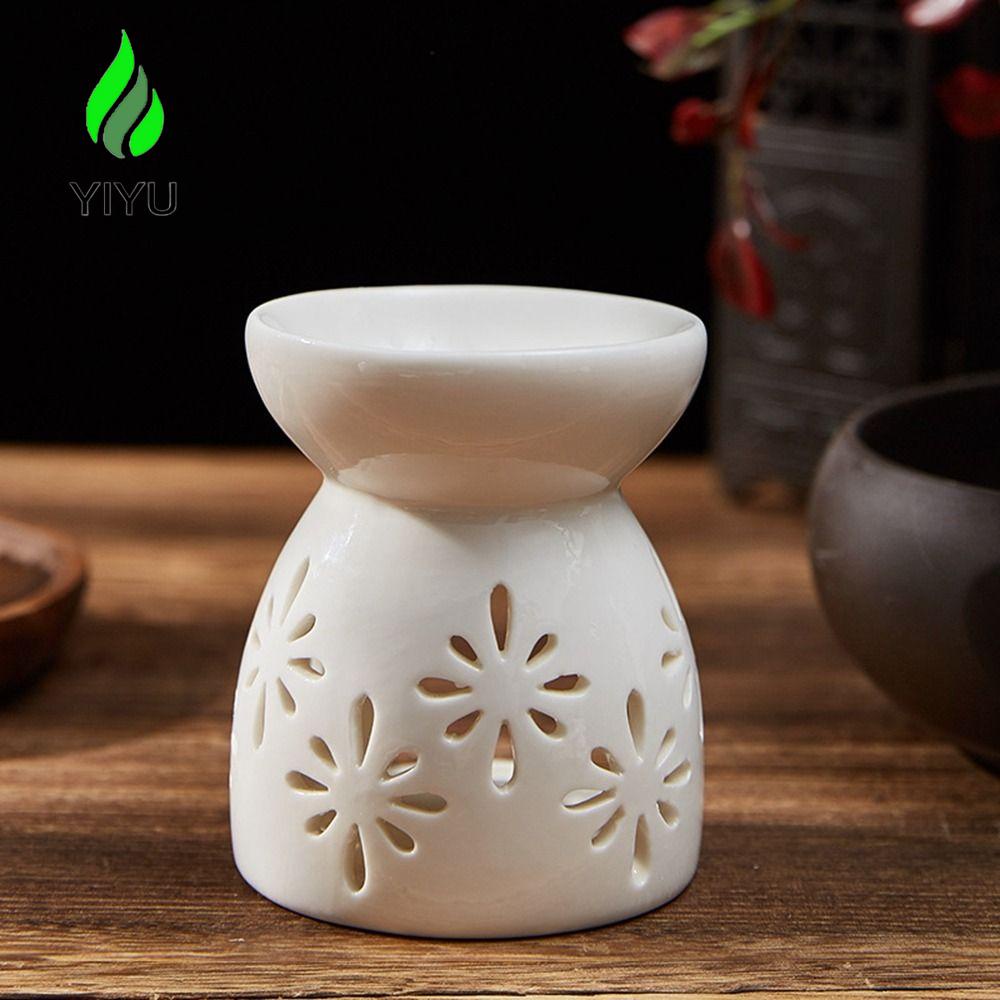 Lò Đốt Tinh Dầu Mini Bằng Gốm Sứ Trắng Chạm Khắc Trang Trí Nội Thất