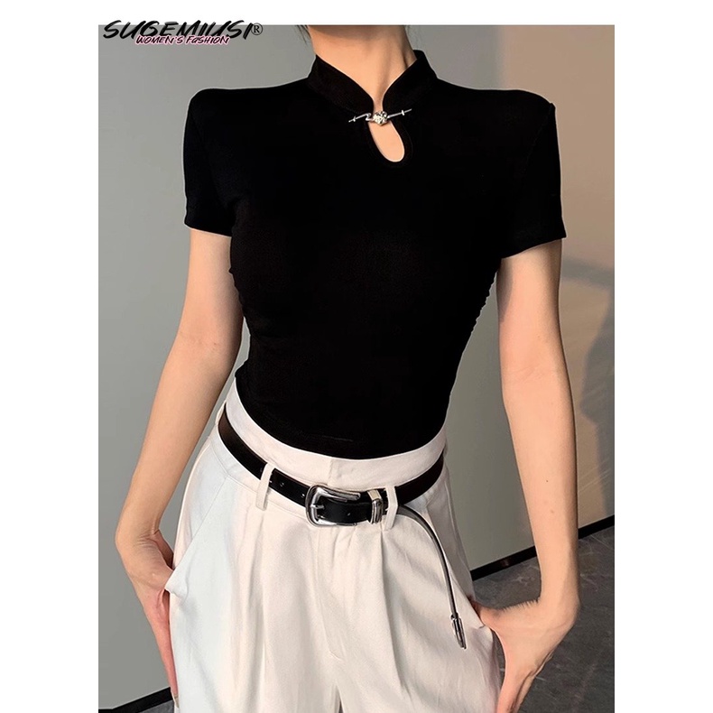 Áo Thun Nữ Ngắn Tay Lệch Vai Màu Đen