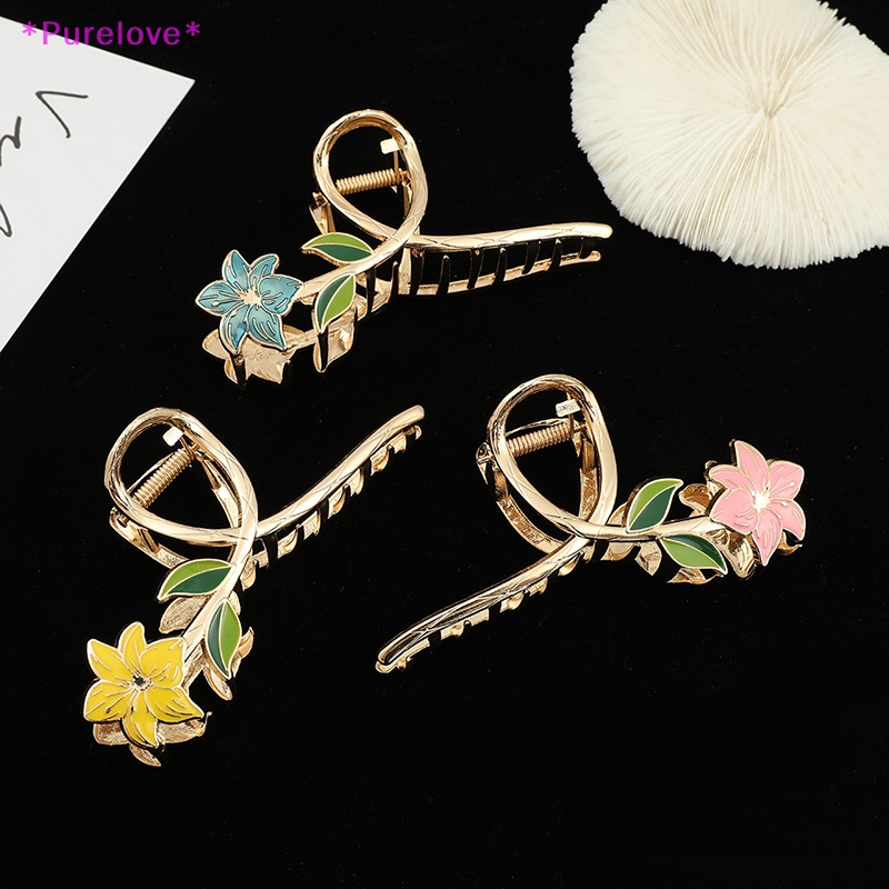 Kẹp Tóc Kim Loại Hình Cá Mập Đính Hoa Lily Thanh Lịch Cho Nữ Mới