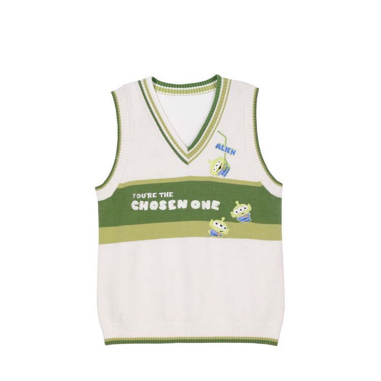 Áo Dệt Kim Sát Nách Cổ Chữ V Màu Xanh Lá Dễ Thương