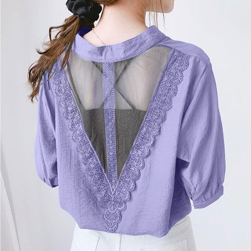 Áo Sơ Mi Lưới Cổ Chữ V Xuyên Thấu Thời Trang 2023 Cho Nữ