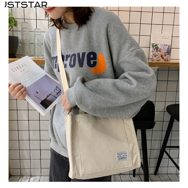 Just STAR Túi Đeo Chéo Vai Bằng Vải Nhung Kẻ Màu Trơn Phong Cách Hàn Quốc Đơn Giản Dành Cho Nữ