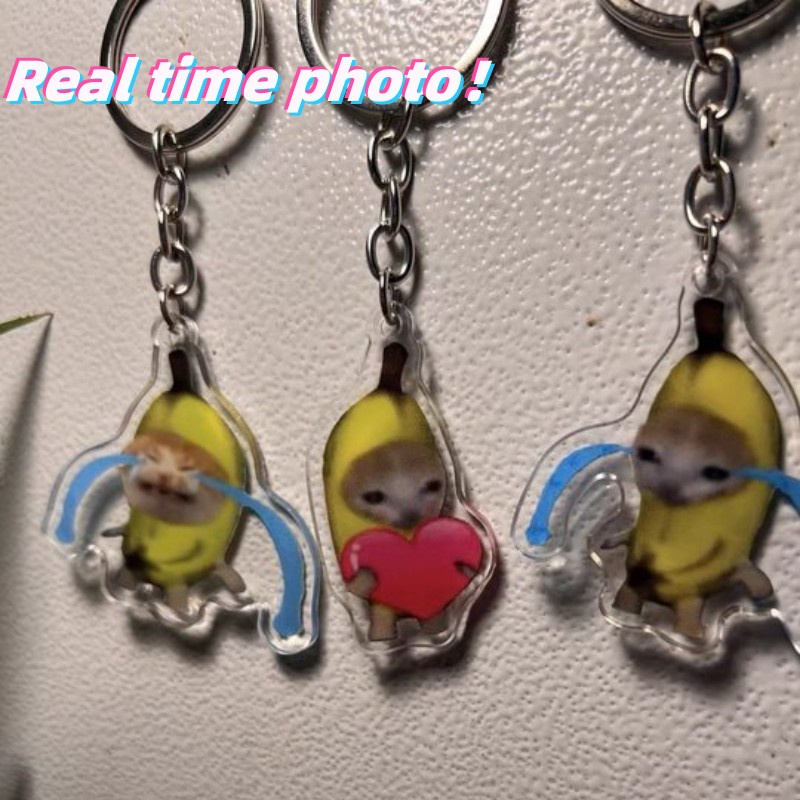 Móc Khóa Acrylic Hình Mèo / Chuối / Biểu Tượng Cảm Xúc Sáng Tạo Vui Nhộn