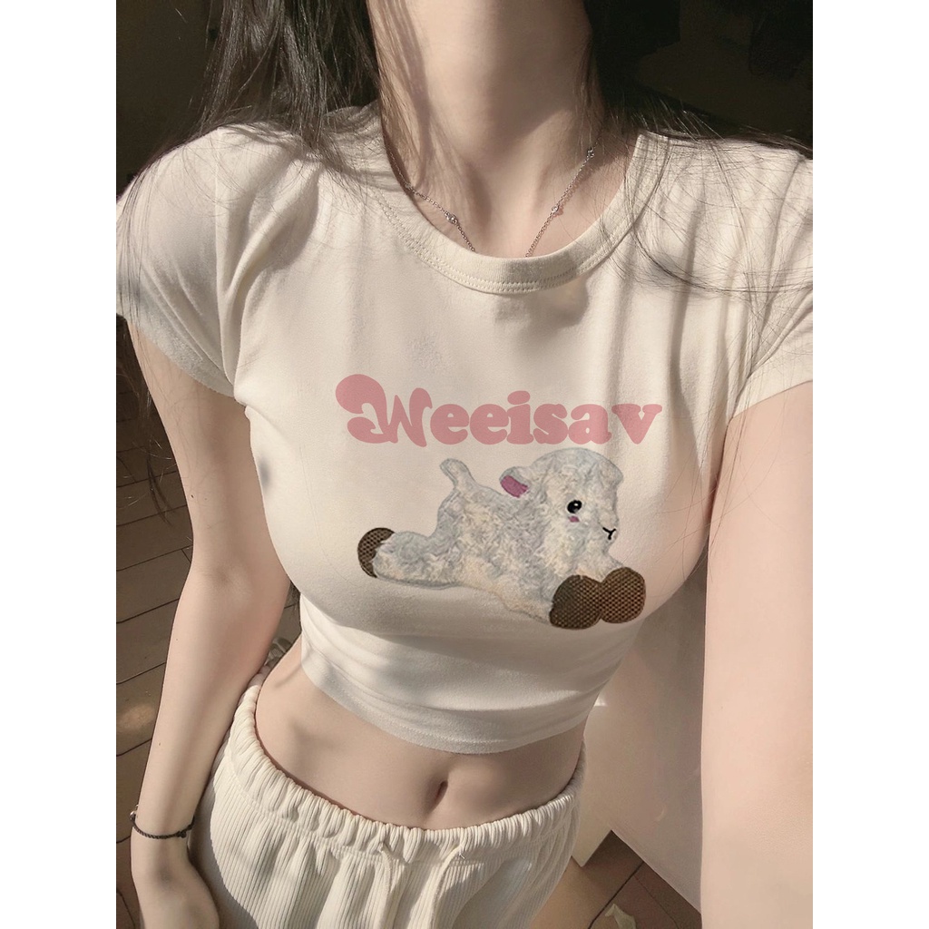 Áo Baby Tee Thun Croptop Nữ Tay Ngắn Cổ Tròn Màu Trắng Phong Cách Mới Ngọt Ngào Thời Trang Mùa Hè Cho Nữ