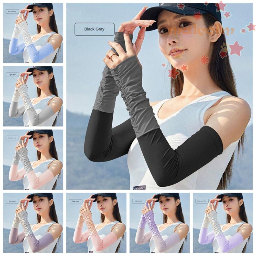 MALCOLM Găng Cánh Tay Chống Nắng Vải Lụa Lạnh Giữ Ấm Chống Tia UV Mùa Hè