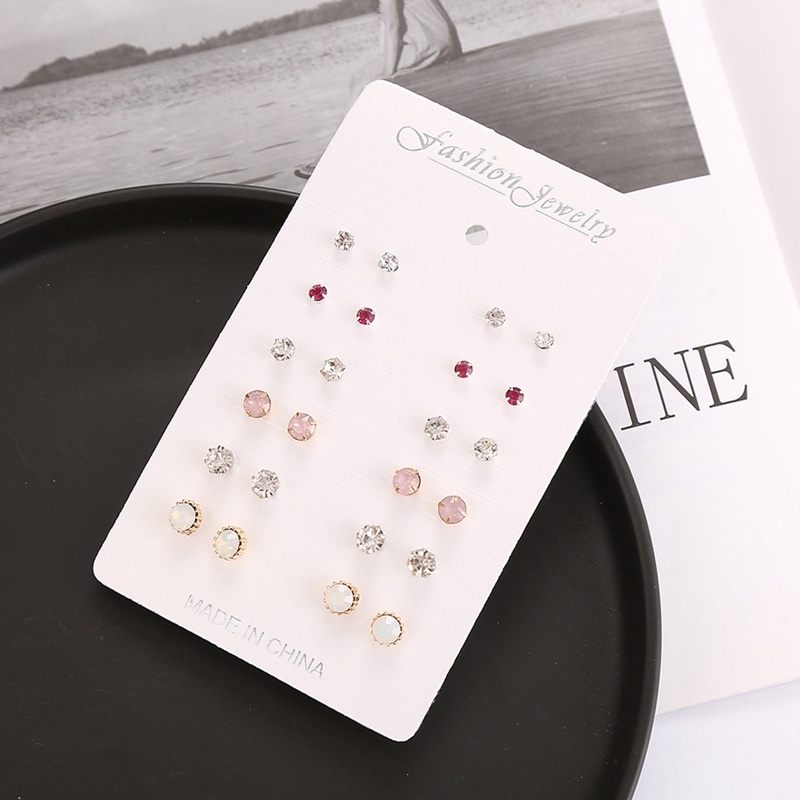 Set 12 Đôi Bông Tai Hình Cầu Đính Đá Thời Trang Cho Nữ