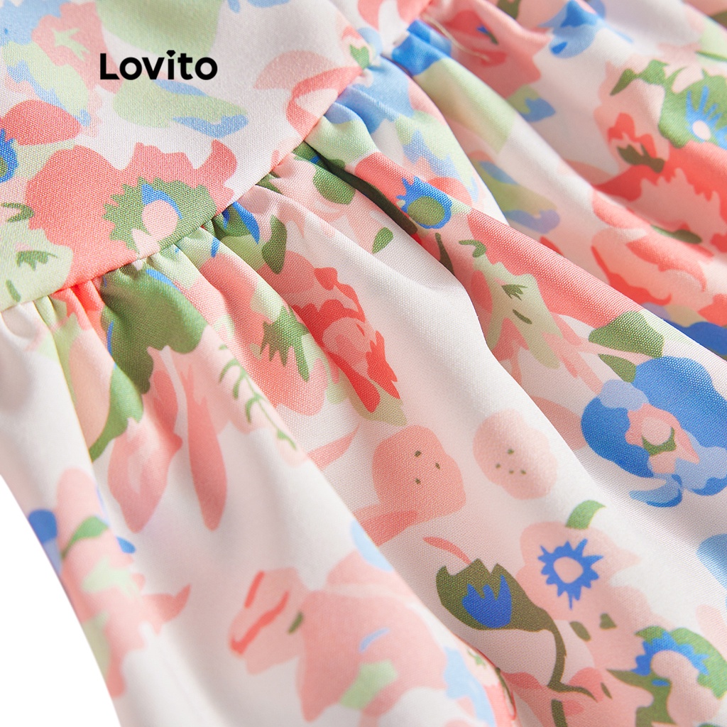 Lovito Áo ba lỗ xếp nếp hai tầng họa tiết hoa lạnh dễ thương cho nữ L55AD015 (Hồng)