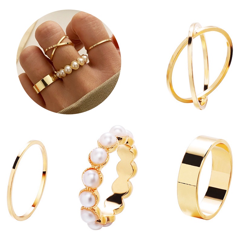 Bộ 4 Nhẫn Đính Ngọc Trai Sang Trọng Cho Nữ