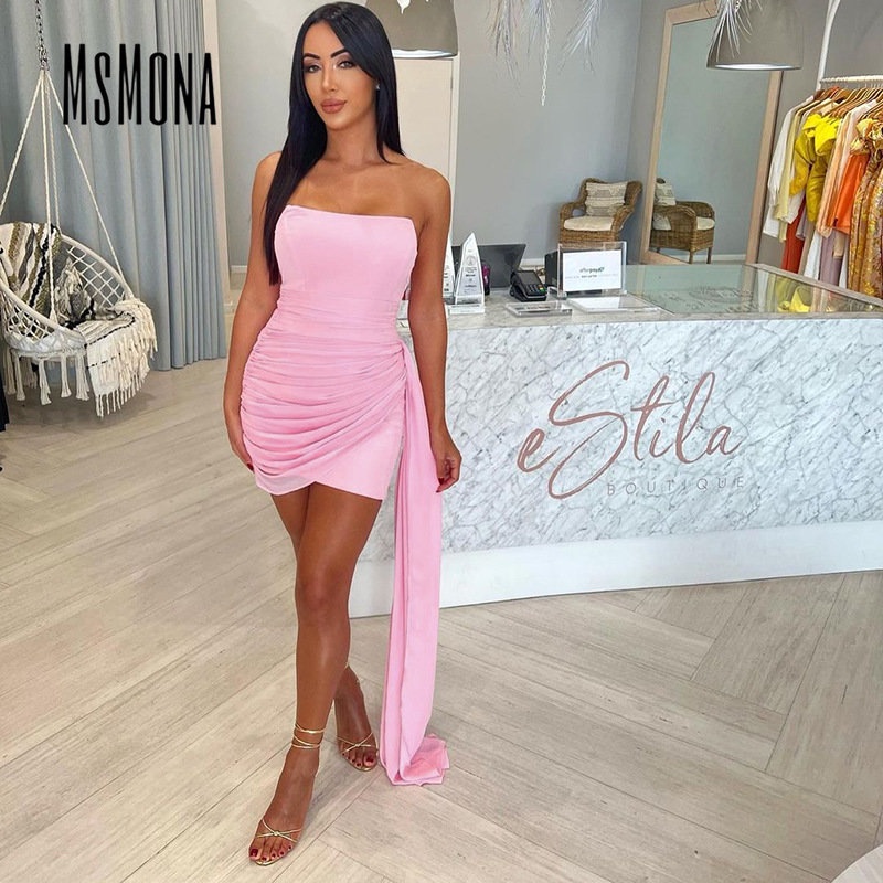 Đầm Mini Không Tay Hở Vai Màu Trơn Thời Trang 2023 Cho Nữ