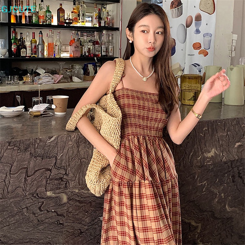 Mfc Đầm Maxi Họa Tiết Kẻ Sọc Nhiều Màu Sắc Phong Cách Vintage Mùa Hè Ngọt Ngào Cho Nữ Sinh