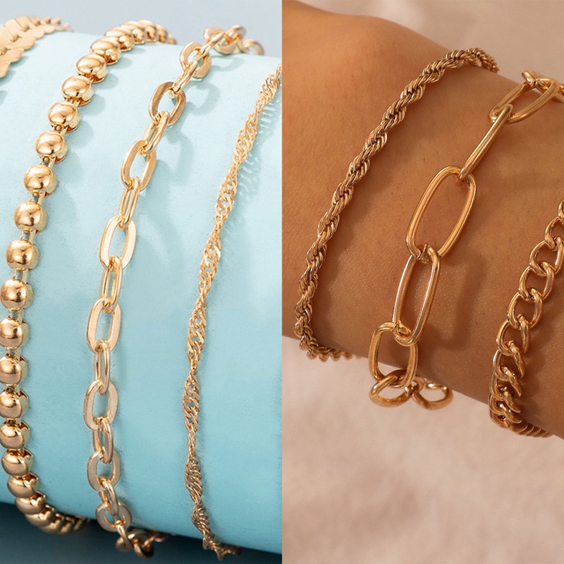 Ygt Set 4 / 5 Vòng Tay Dây Xích Xoắn Bằng Thép Không Gỉ Màu Vàng Kim Làm Quà Tặng Trang Sức Cho Nữ