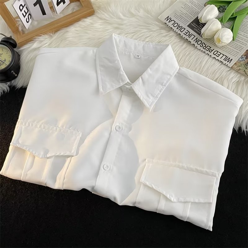 Áo Sơ Mi Ngắn Tay Màu Trơn Cổ Đứng Hai Túi Phong Cách Đường Phố Mỹ Thời Trang Mùa Hè 2023 Cho Nam