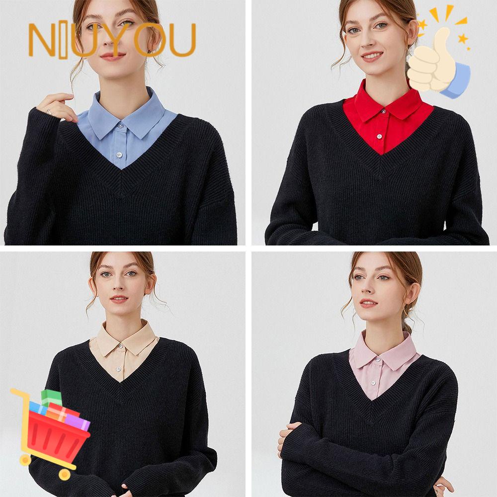 NIUYOU Cổ Áo Sơ Mi Giả Bằng Vải Voan Phong Cách Vintage Thời Trang