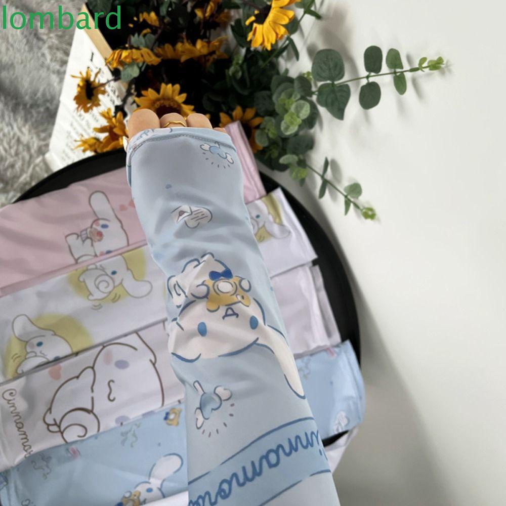 LOMBARD Găng Cánh Tay Chống Nắng Chống Tia UV Bằng Lụa Lạnh In Họa Tiết Hoạt Hình Dễ Thương Thời Trang Mùa Hè Cho Nữ