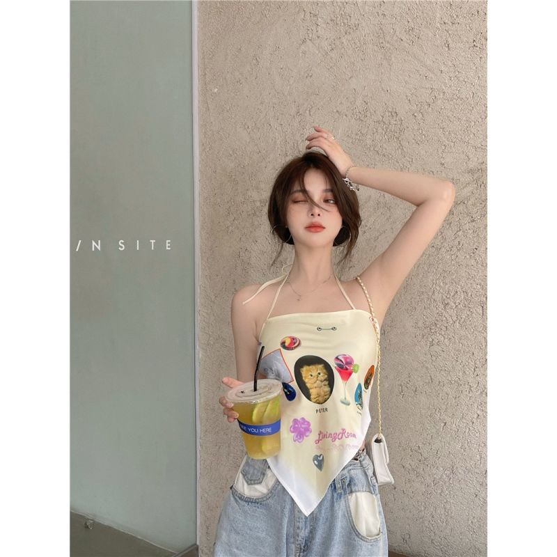 Áo Hai Dây Ôm Ngực Màu Trơn Phong Cách Desire Dễ Thương Cho Nữ