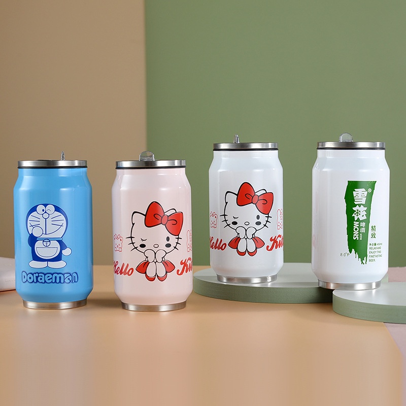 Bình Nước Giữ Nhiệt Bằng Thép Không Gỉ In Hình Lon Coca Cola Kèm Ống Hút Độc Đáo Cho Học Sinh