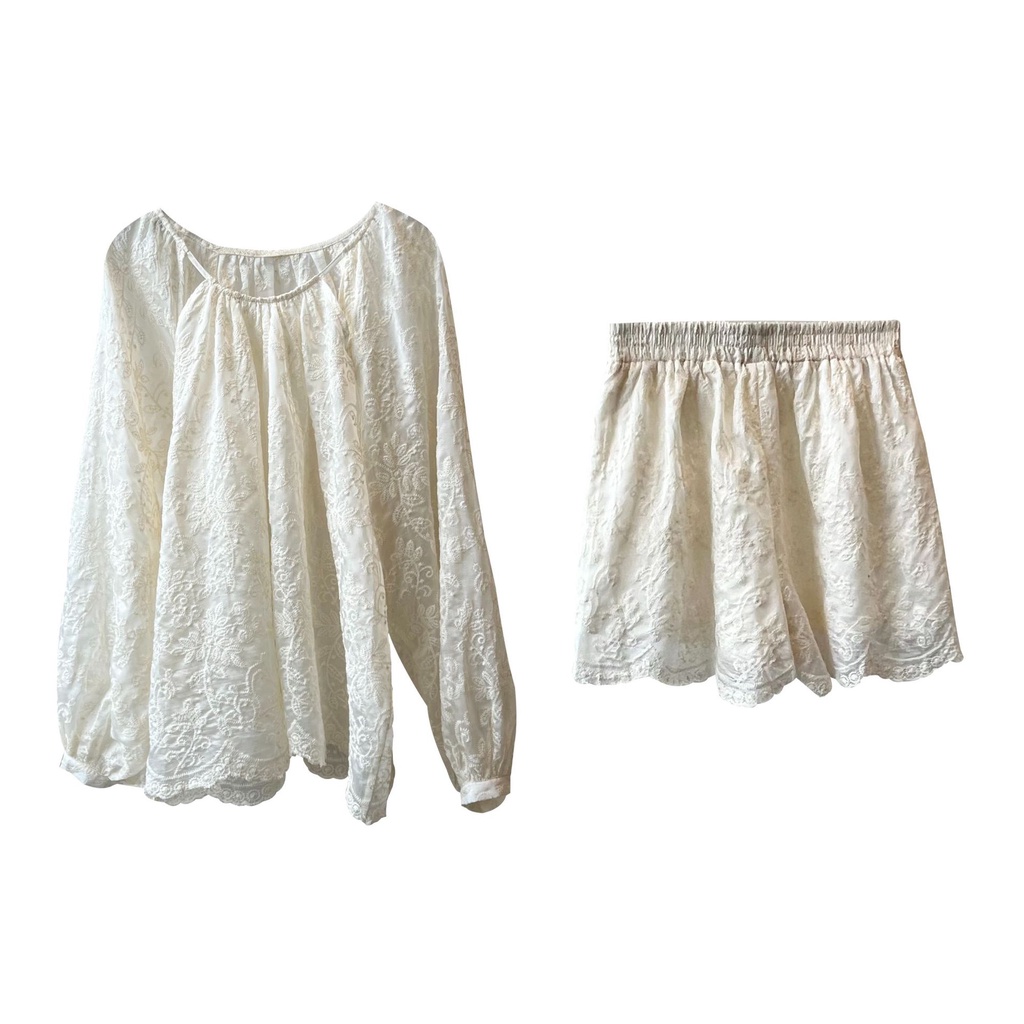 Bộ Áo Thun Dài Tay Thêu Họa Tiết + Quần Short Xinh Xắn Theo Phong Cách Mùa Hè 2023 80835