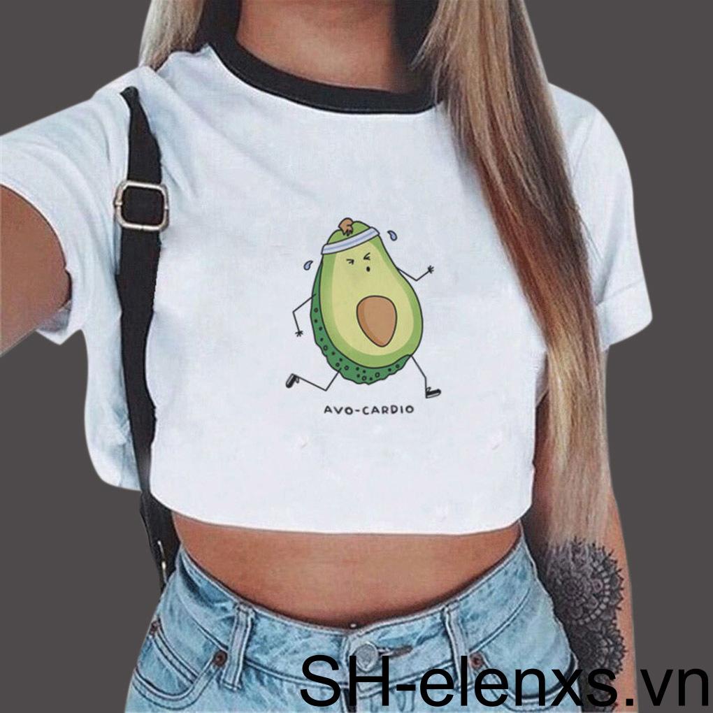 Áo Thun Crop Top Tay Ngắn Cổ Tròn In Hình Quả Bơ Phong Cách Harajuku Thời Trang Mùa Hè Hàng Mới Dành Cho Bạn Nữ