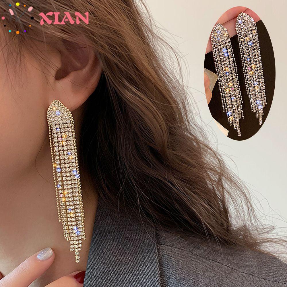 XIANTIN Bông Tai Dài Đính Kim Cương Giả Sang Trọng Cho Cô Dâu