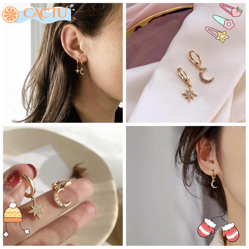 CACTU Khuyên Tai Đính Đá Nhiều Màu Sắc Thời Trang