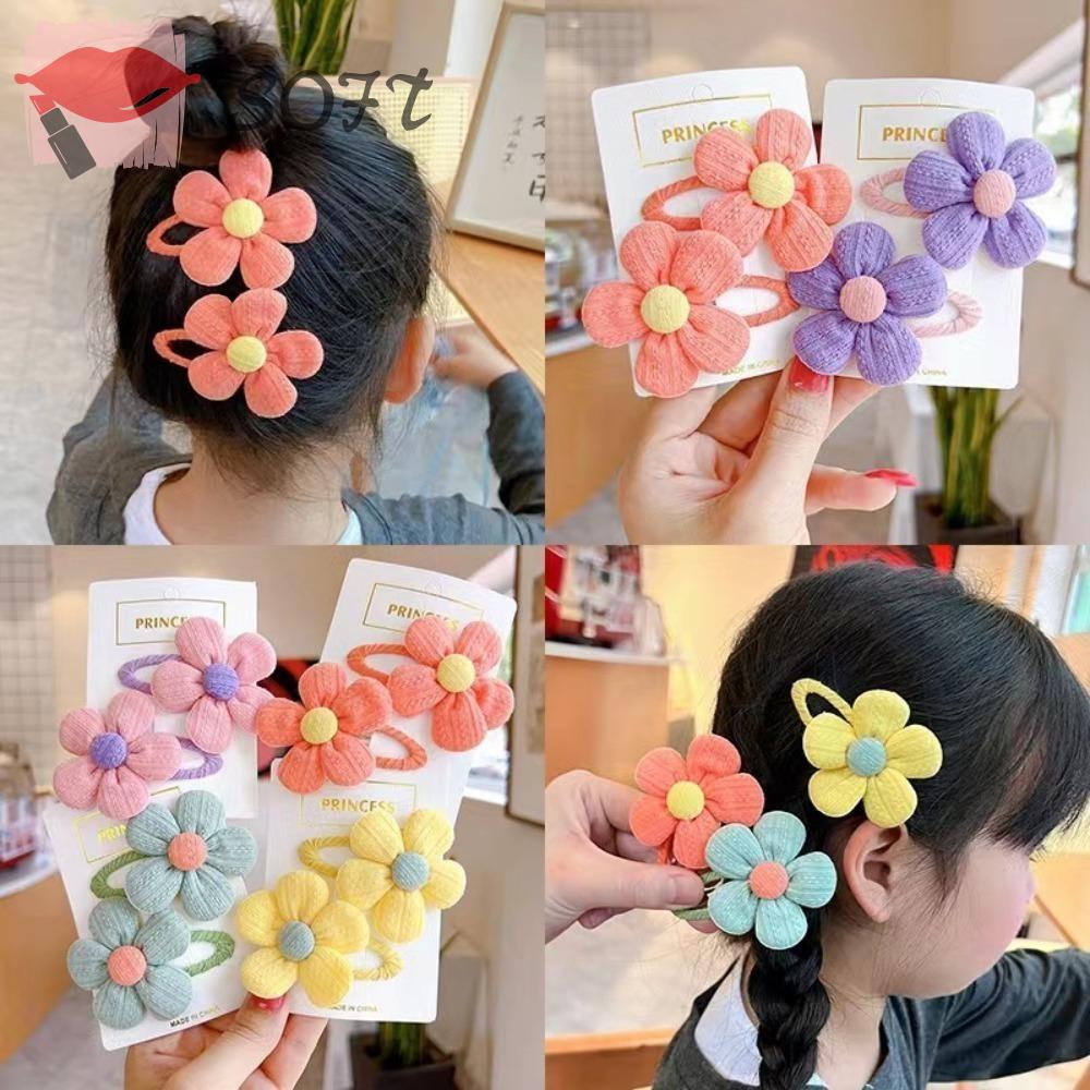 SOFTNESS Set 4 Cặp Kẹp Tóc Đính Hoa Vải Dễ Thương Cho Bé Gái
