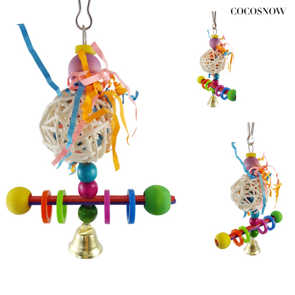 Đồ Chơi Xích Đu Bằng Gỗ Và Bóng Gặm Cho Chim Vẹt Đứng