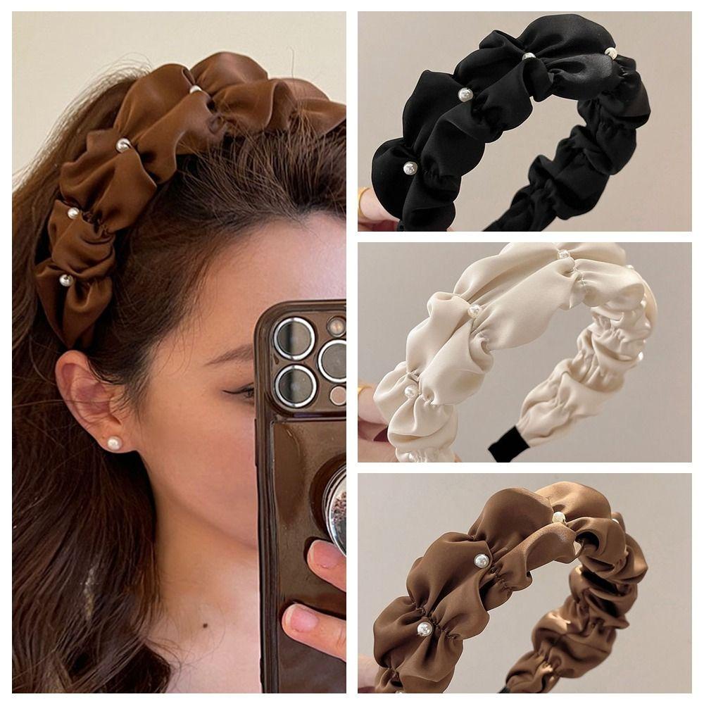 OCEANMAP Băng Đô Vải Satin Bản Rộng Màu Trơn Dễ Thương