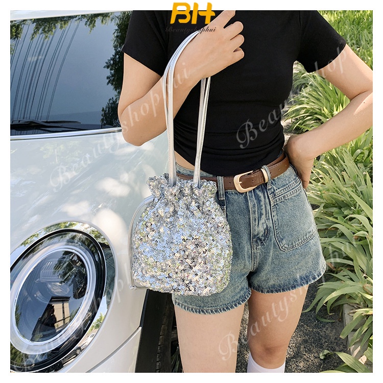 Túi Xách Đeo Chéo Một Bên Vai Đính Kim Sa Di Động Thời Trang Hàn Quốc Mới 2023 Cho Nữ